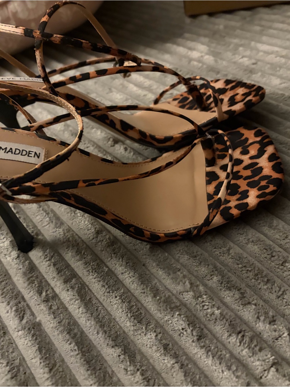 Anniel Leopard Print Strappy High Heel Sandals - Tan/Black